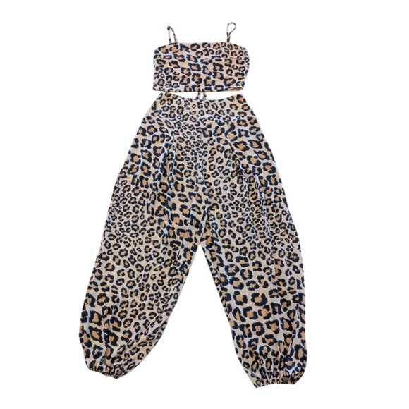 Victoria's Secret Pants - VICTORIA'S SECRET 2-Piece Harem Pants Crop Top Set S Animal Print Tan Navy
